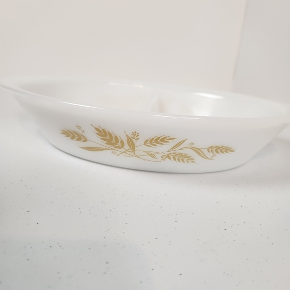 Vintage Sears Divided Baking Serving Vegetable Casserole Dish Wheat Pattern 70s - Picture 1 of 8